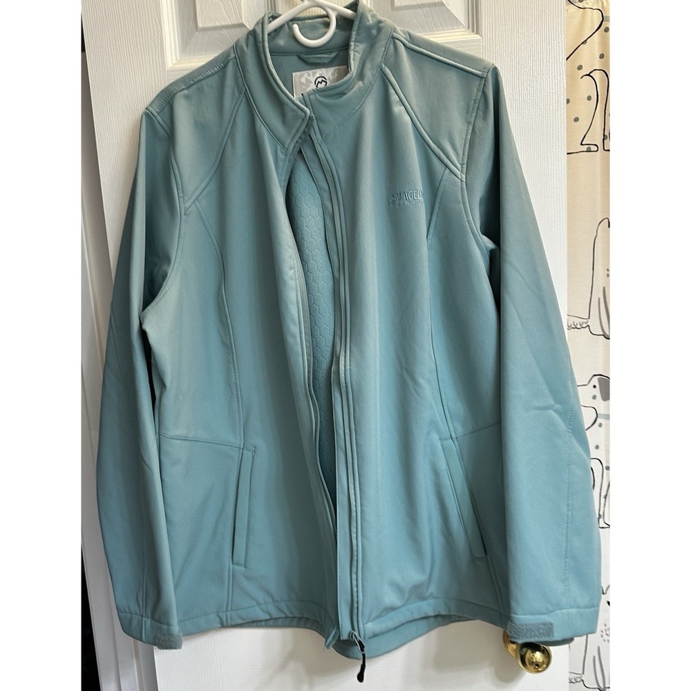 Magellan Women's Soft Shell lined full zip Rain Jacket teal green XXL/ 1X